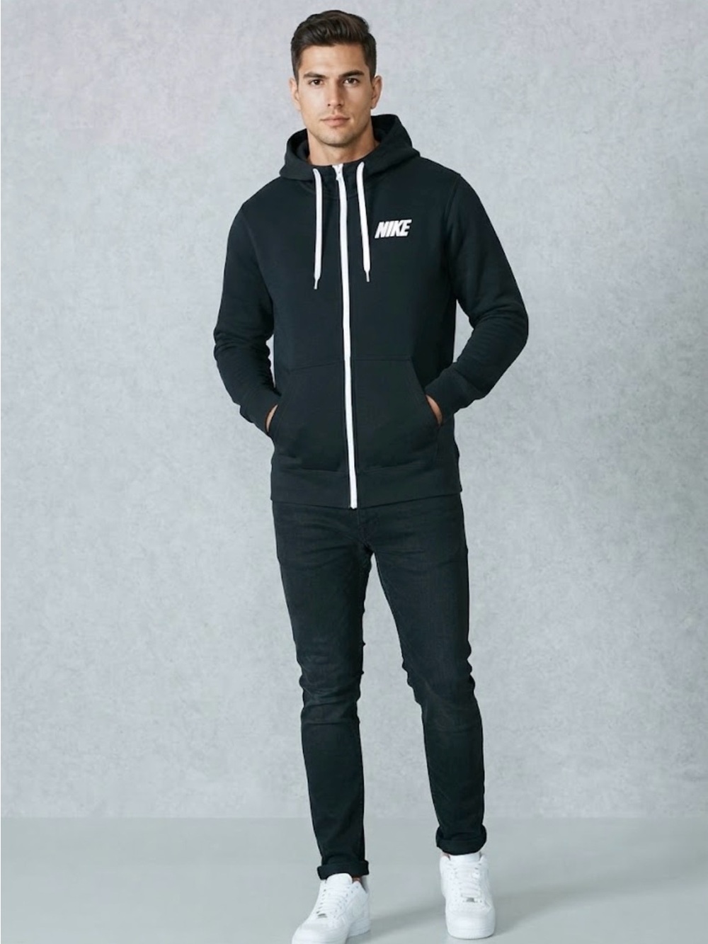 Nike Black Full Zip Hoodie Streetwear Casual Athleisure Large